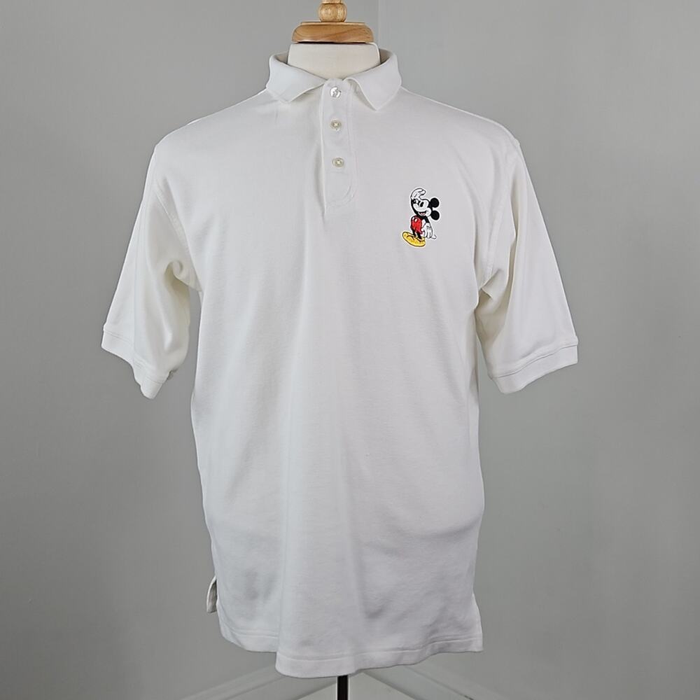 The Disney Store Vintage White Polo Shirt with Embroidered Mickey | Men's Small